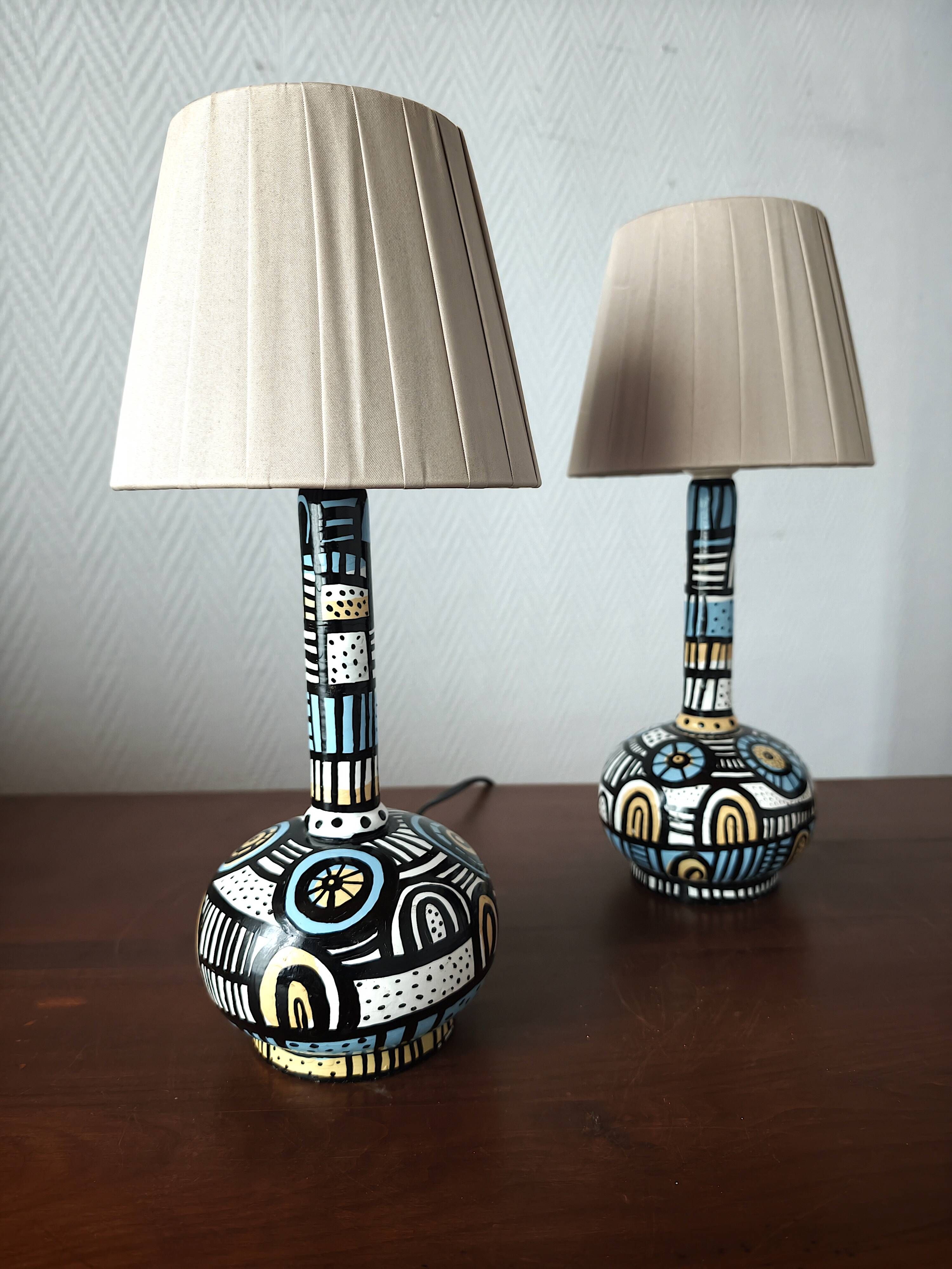 Pair of Spanish painted wooden lamps