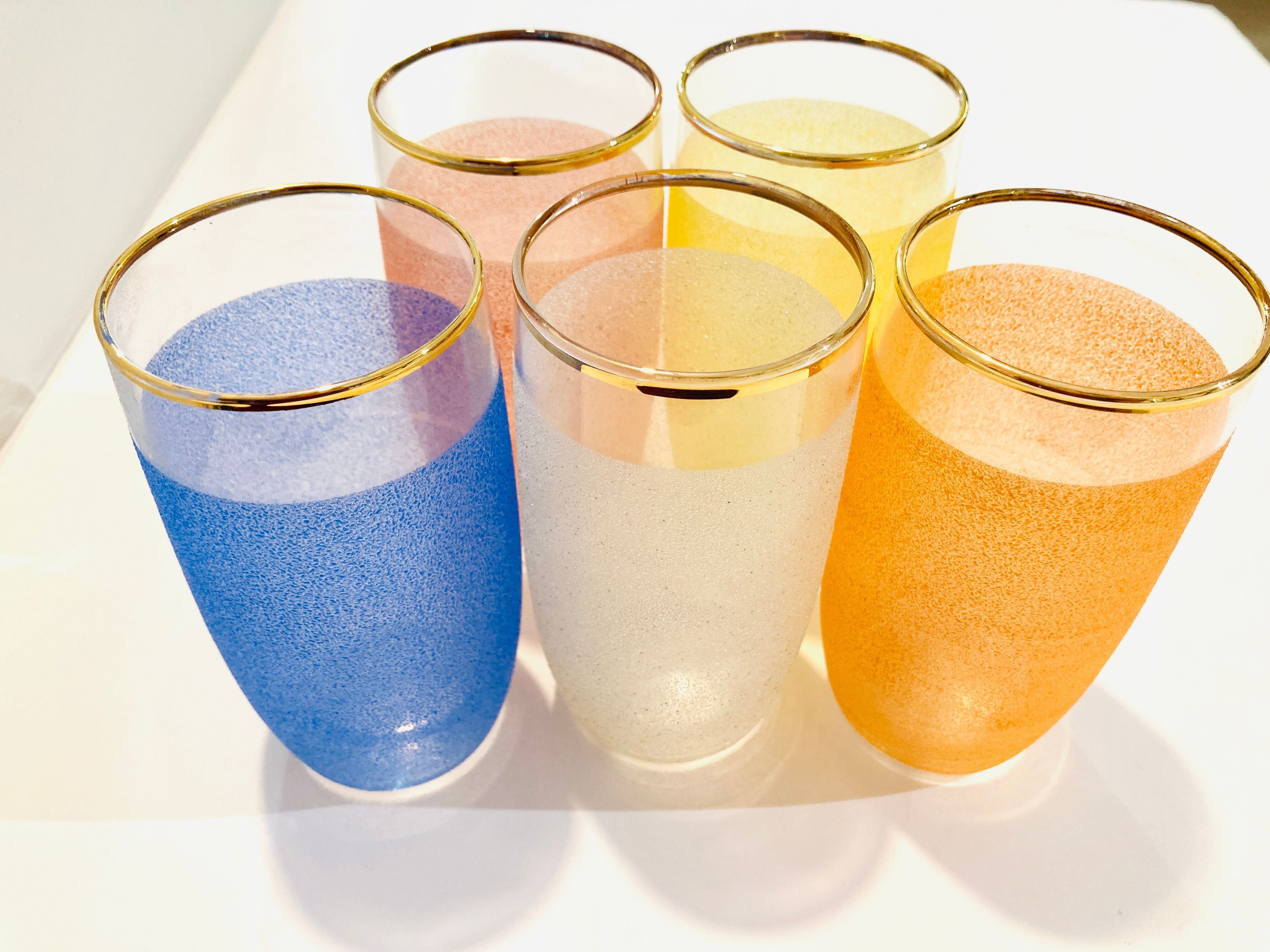 X5 multicolor granite glasses from the 50s/retro/kitchen/vintage