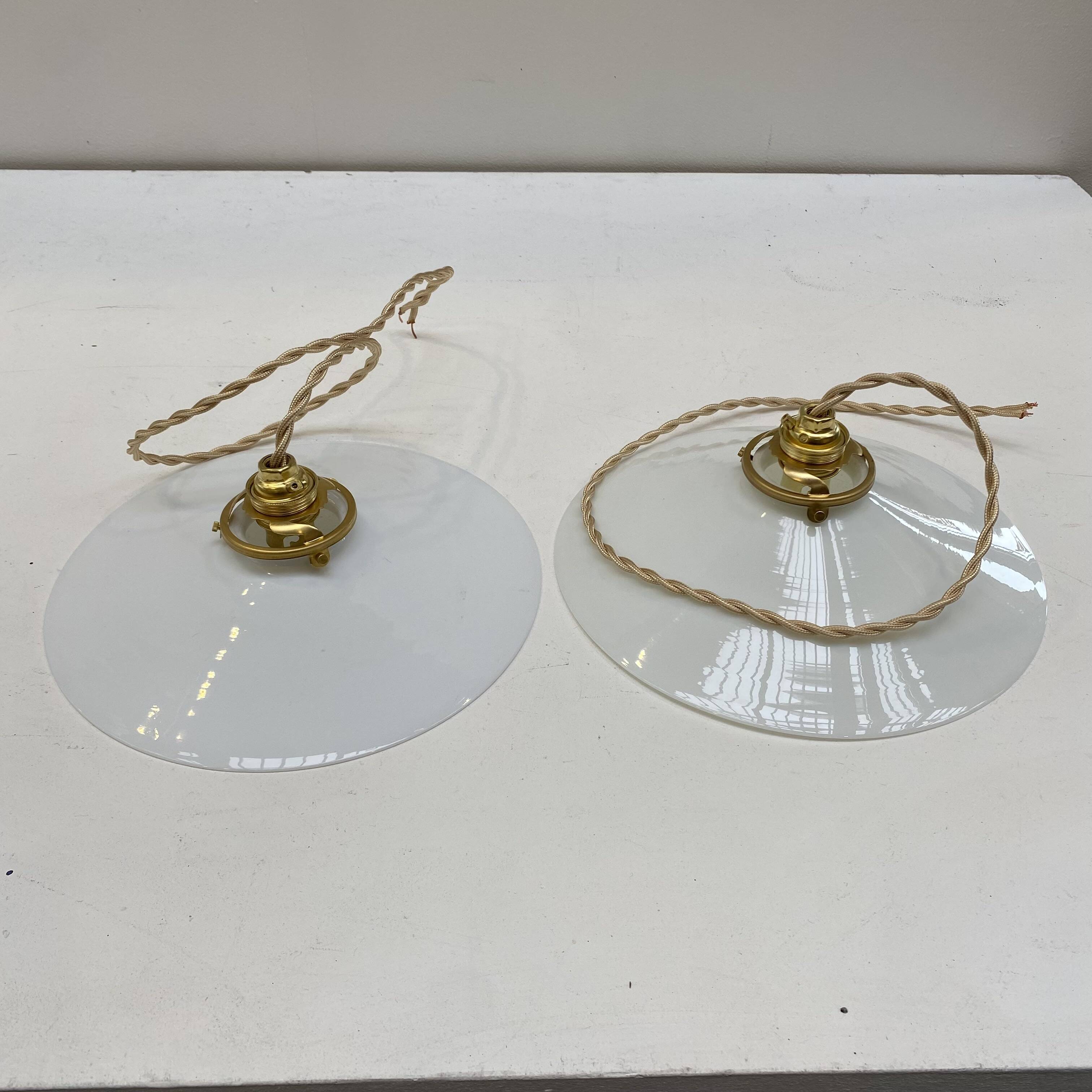 Pair of white opaline pendant lights