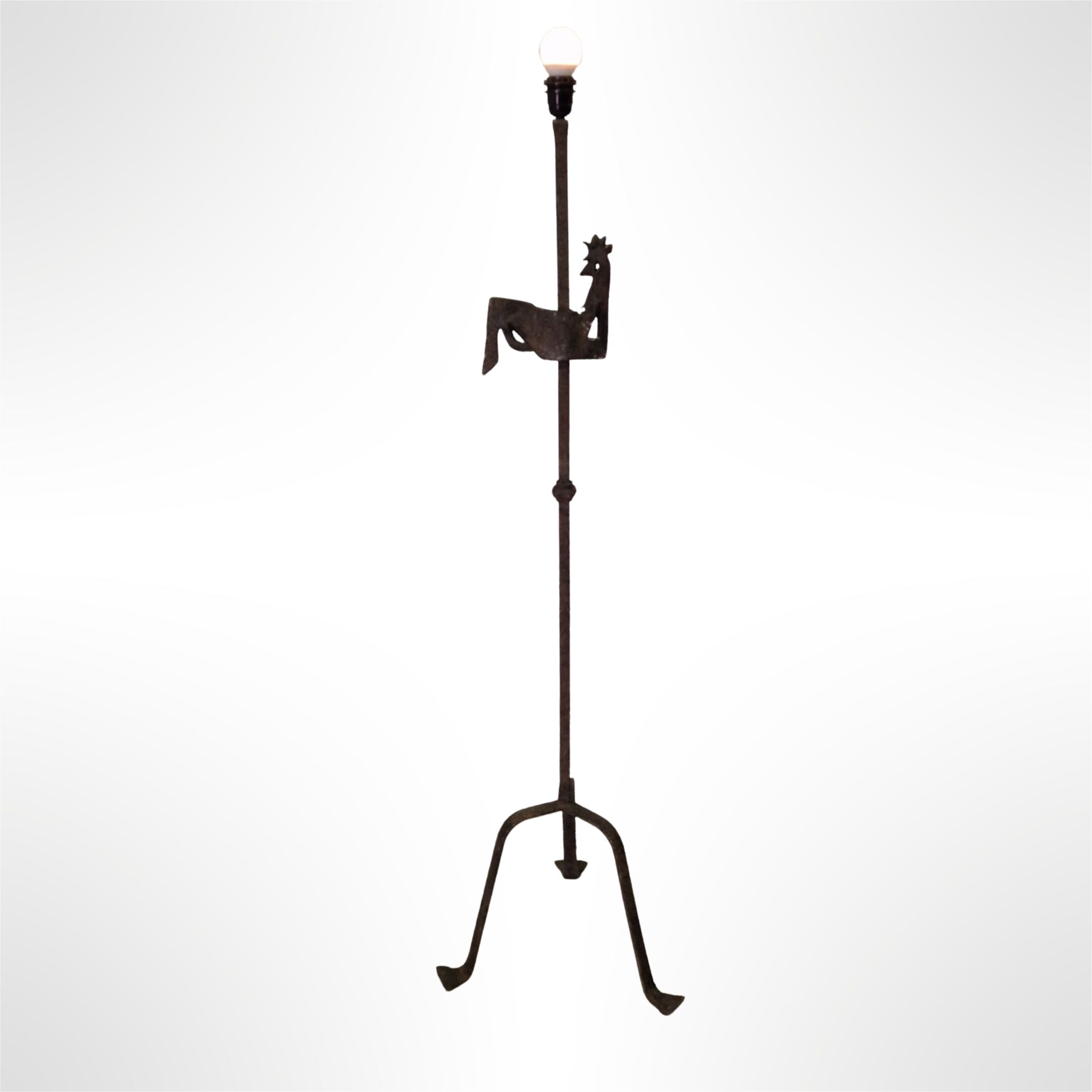 Wrought iron rooster lamp by Jean Touret for atelier marolles, france 1950s