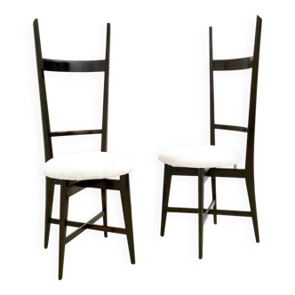 Pair of Vintage Black and White Chiavarine Chairs in the Style of Parisi, Italy