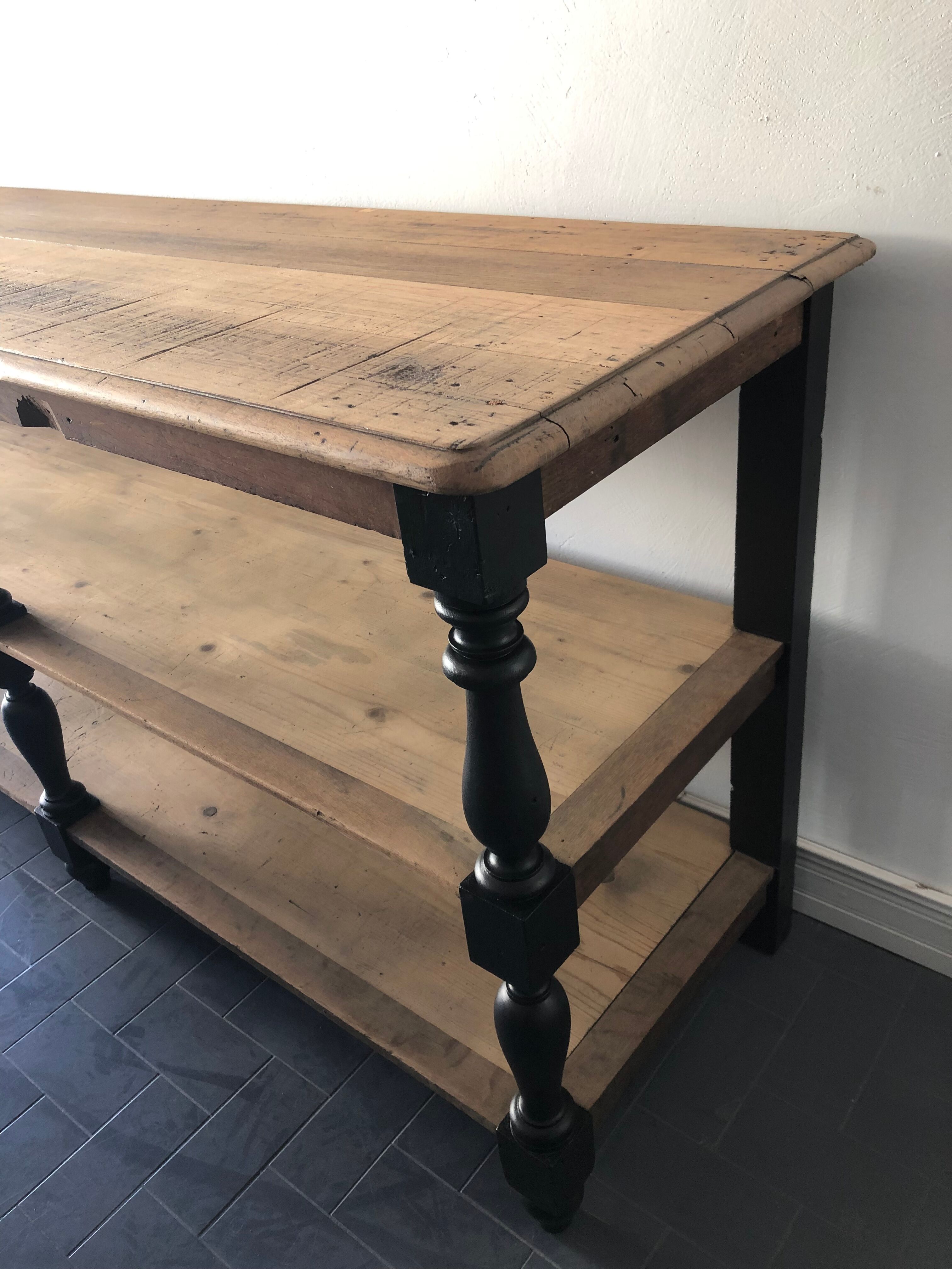Draper in oak trade counter table / haberdashery