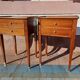 Pair of Louis XVI style oak bedside tables with 2 drawers and spindle legs