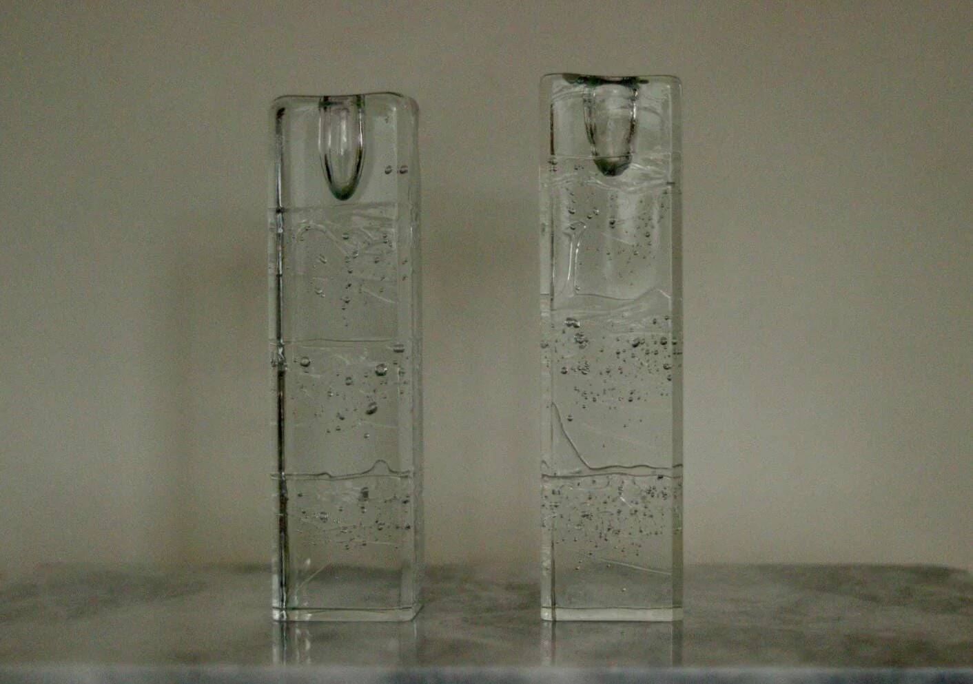 Pair Of Solid Glass Candlesticks "Arkipelago" From ittala Finland
