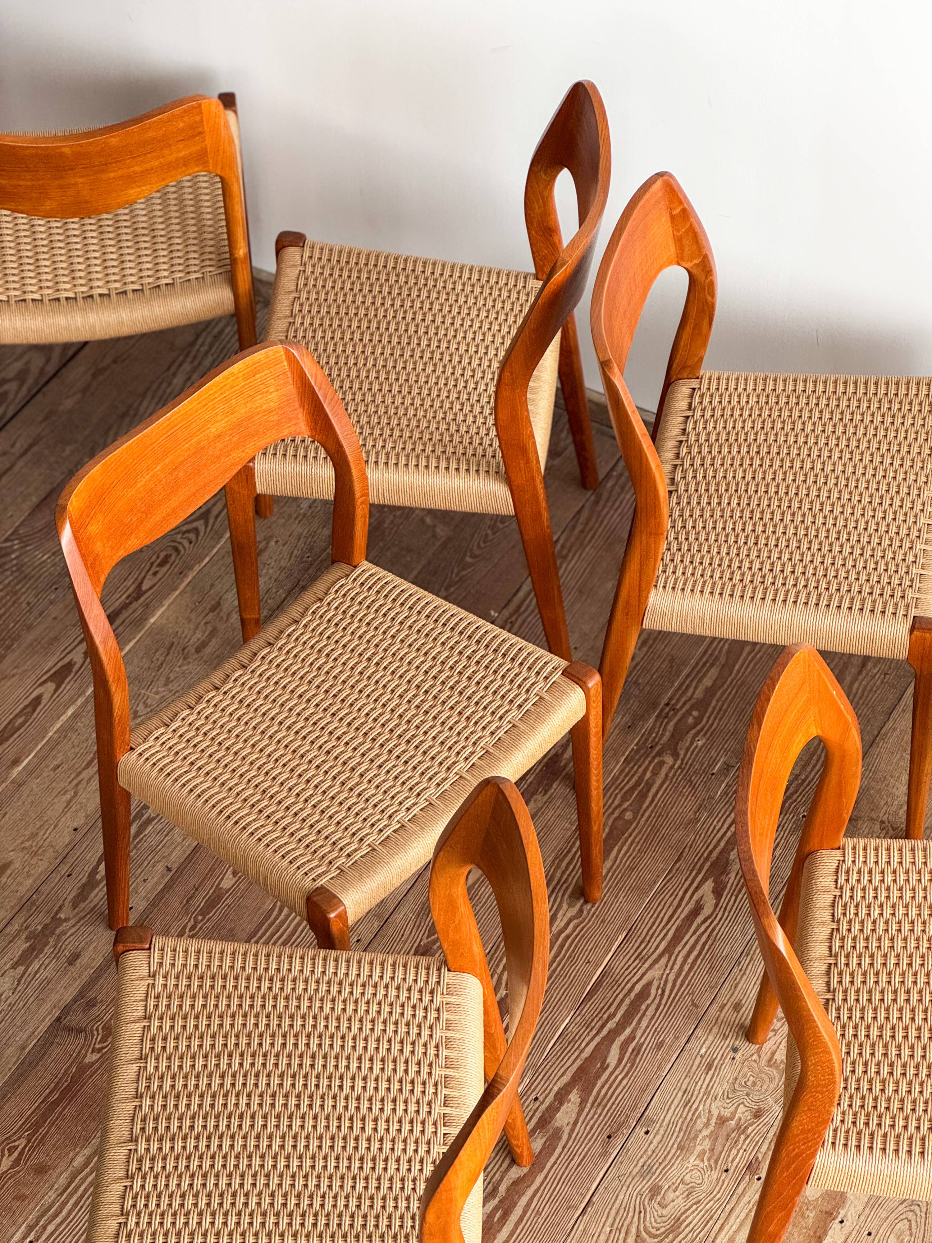 Set of 10 chairs 71 in teak by Niels O. Møller, JL Moller, Mid Century