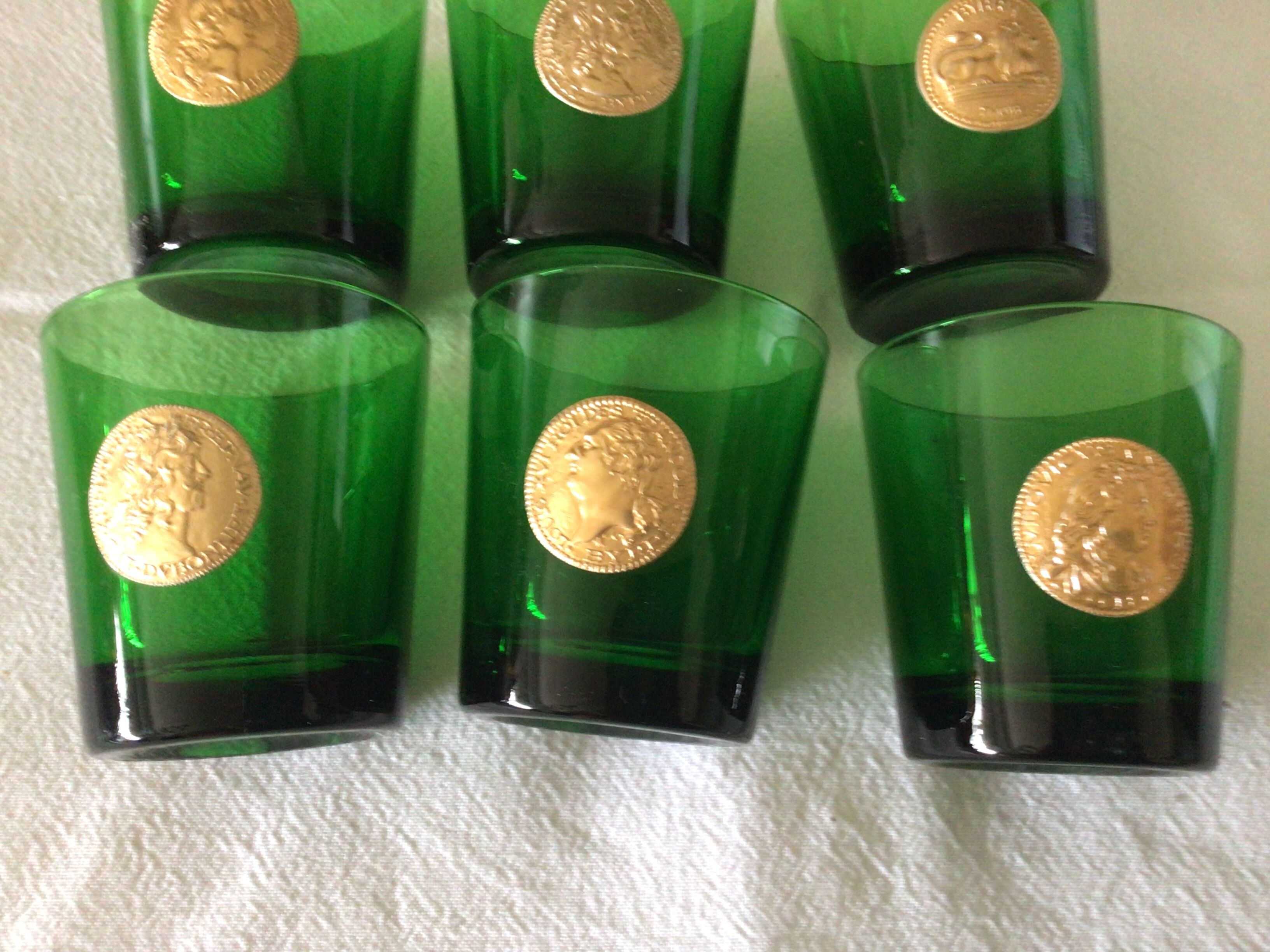 Set of six green glasses