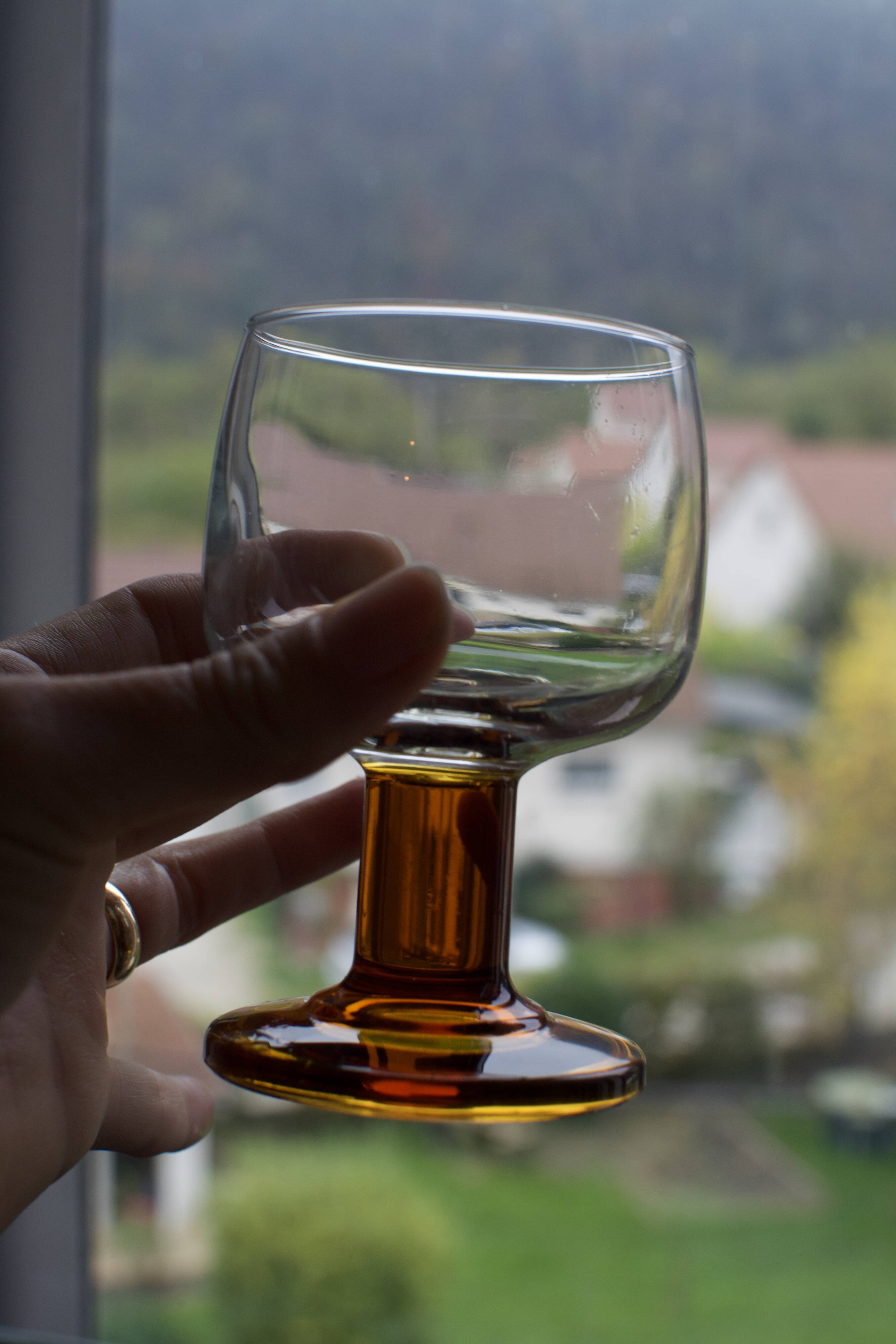 Vintage 70s glasses with amber block feet