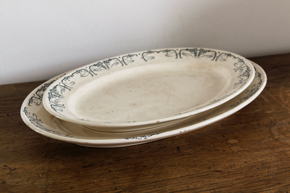 Pair of longchamp earthenware dishes, iron earth,