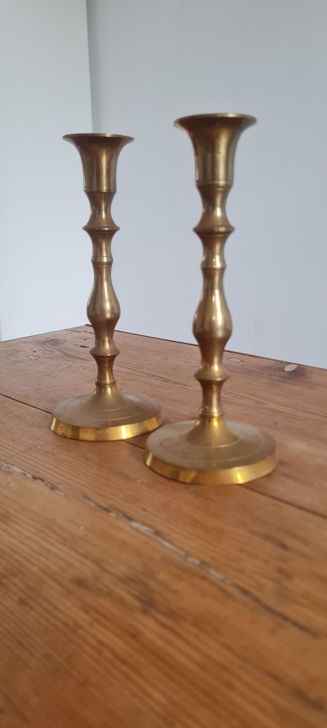 Pair of golden brass candle holders