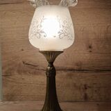 Lampe de table rétro chic bronze, globe à volant, vintage upcyclé