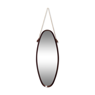 Vintage Oval Wall Mirror with Ebonized Beech Frame and a Nylon Rope, Italy