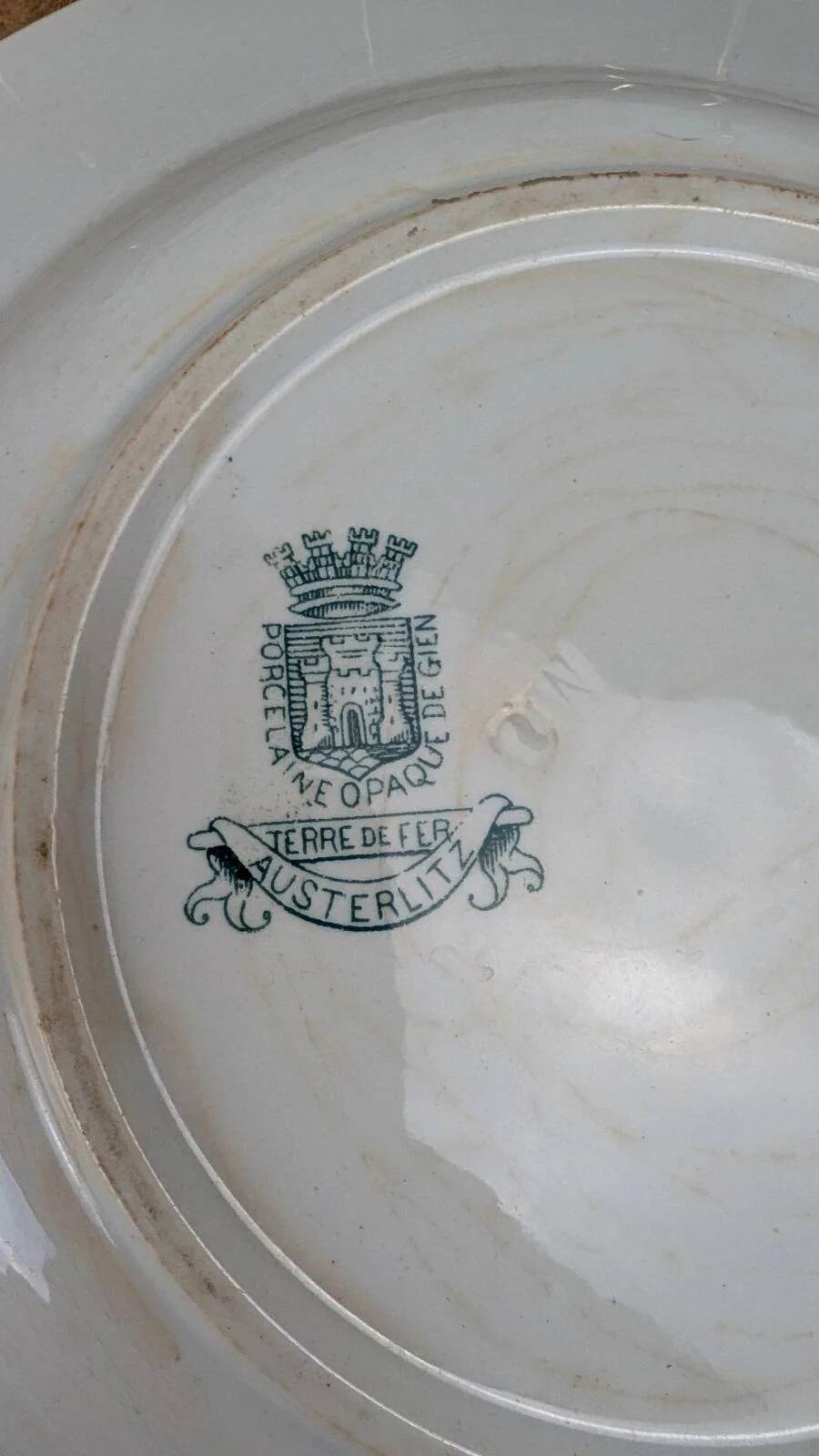 Lot de 4 assiettes creuses anciennes Gien – Terre de Fer modèle Austerlitz
