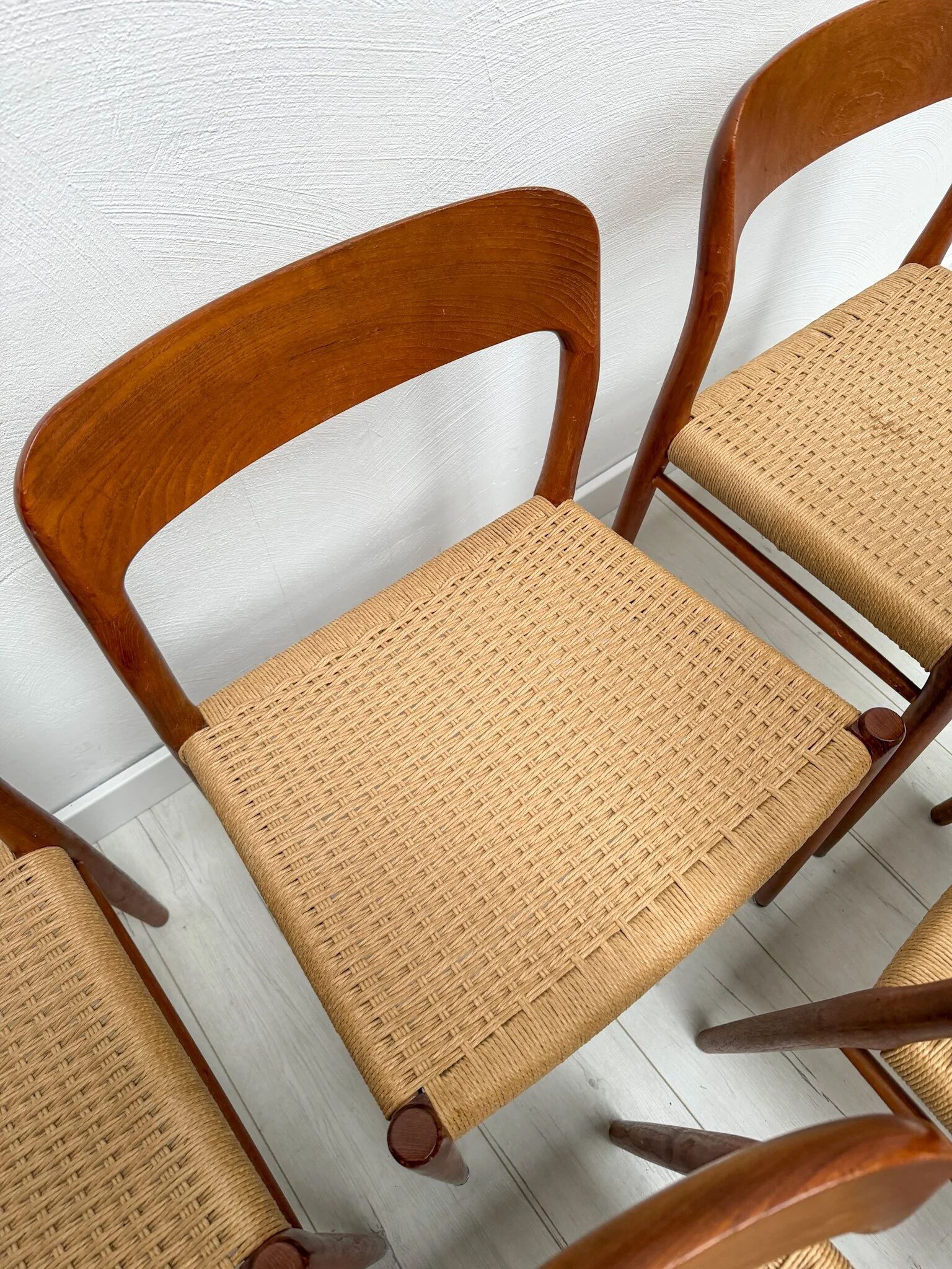 1950s set of 6 vintage Danish teak dining chairs No. 75 by Niels O. Møller