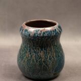 Petit vase en grès flammé aux nuances de bleu et d'orange