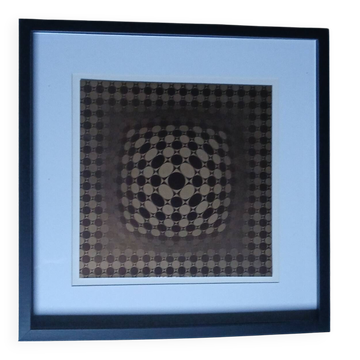 Tableau Vintage Art Optique - Victor Vasarely - Frame 40x40cm