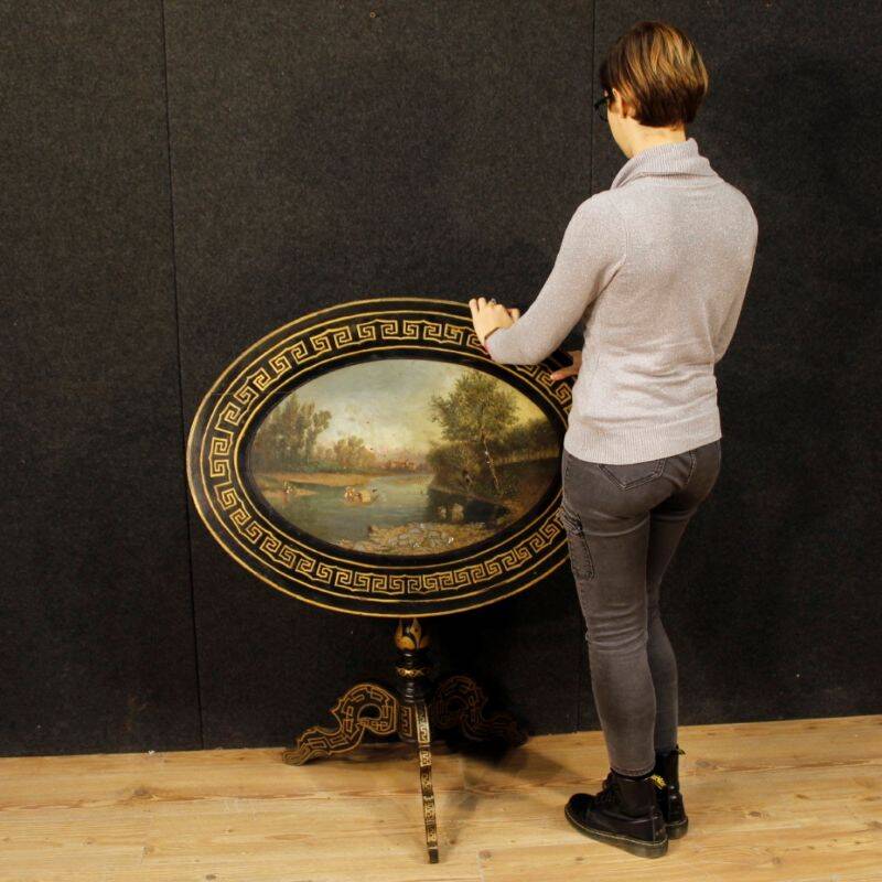 English lacquered and painted side table from 20th century