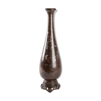 Vietnamese vase bronze from the 19th century with silver and copper inlay