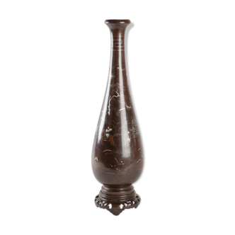 Vase vietnamien en bronze du 19ème siècle avec incrustation d'argent et de cuivre