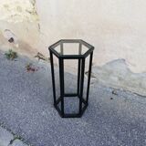 Vintage pedestal table wood and glass