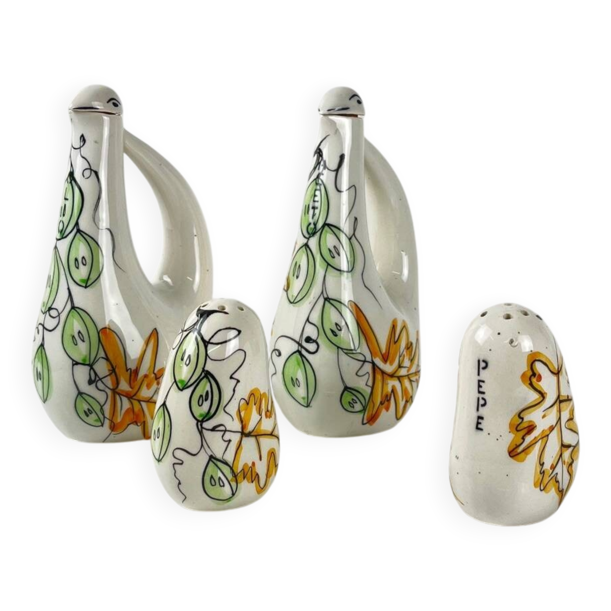 Oil, vinegar, salt & pepper set – Italy, 1950s, MCM