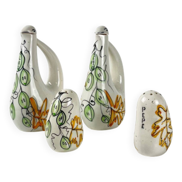 Oil, vinegar, salt & pepper set – Italy, 1950s, MCM