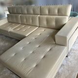 Canapé d'angle design moderne, en cuir véritable beige/sable