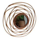 Round rattan mirror