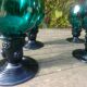 Six Roemer glasses in green blown crystal with "pastilles" decoration
