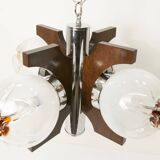 Lustre mazzega Murano 4 boules et teck 1960