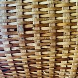 Large vintage rattan and wicker sewing basket with fabric seat