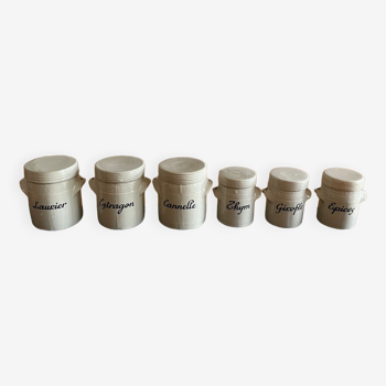 Set of 6 glazed stoneware spice jars