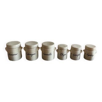 Set of 6 glazed stoneware spice jars