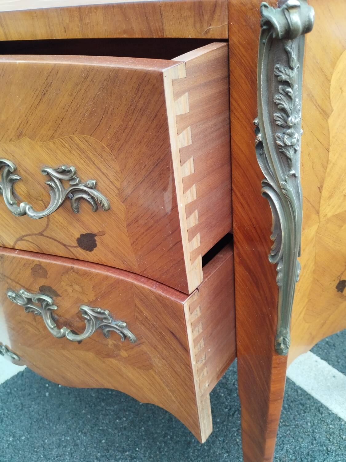 Old louis xv style marquetry chest of drawers