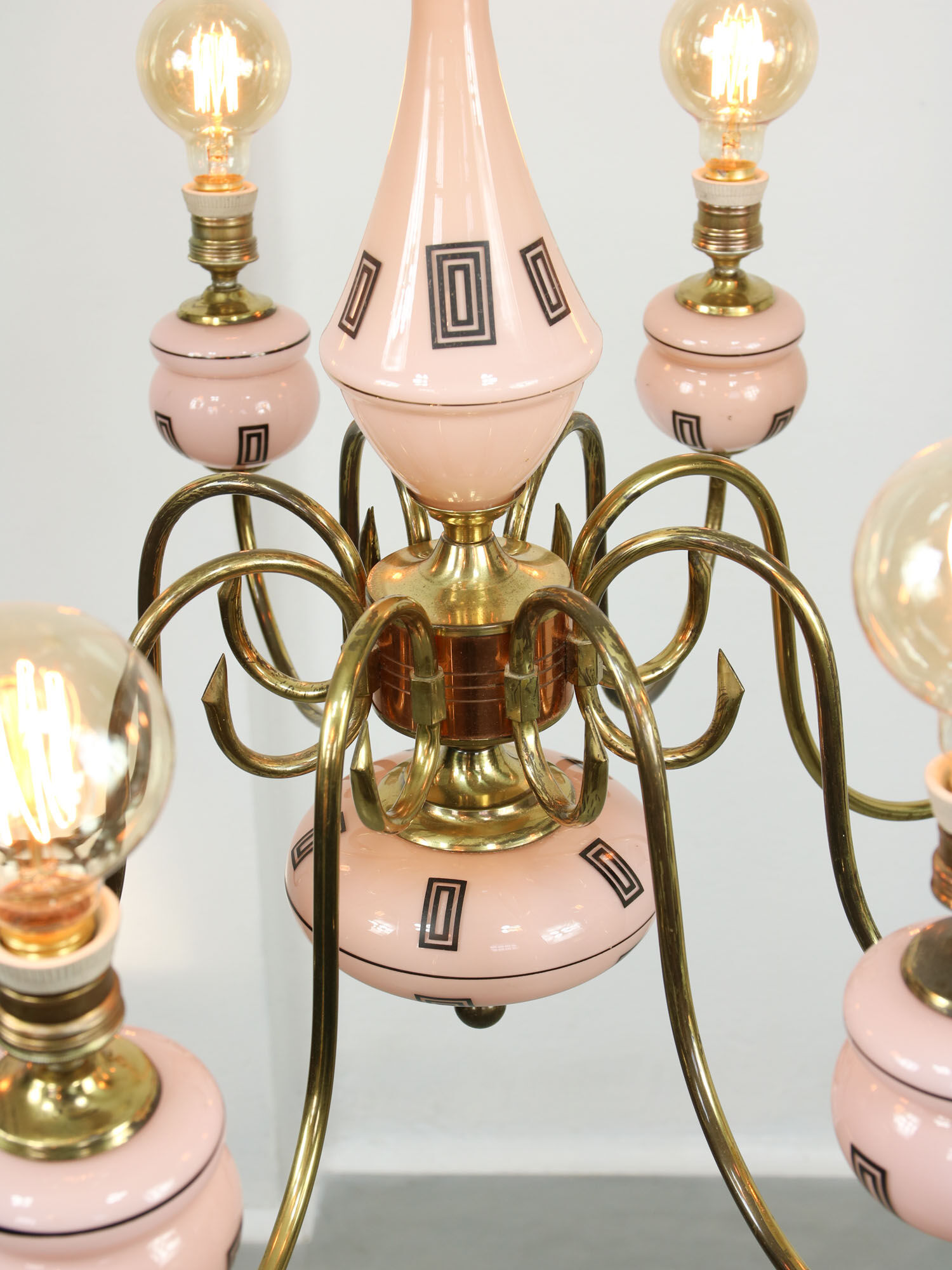 Mid-century brass and glass chandelier