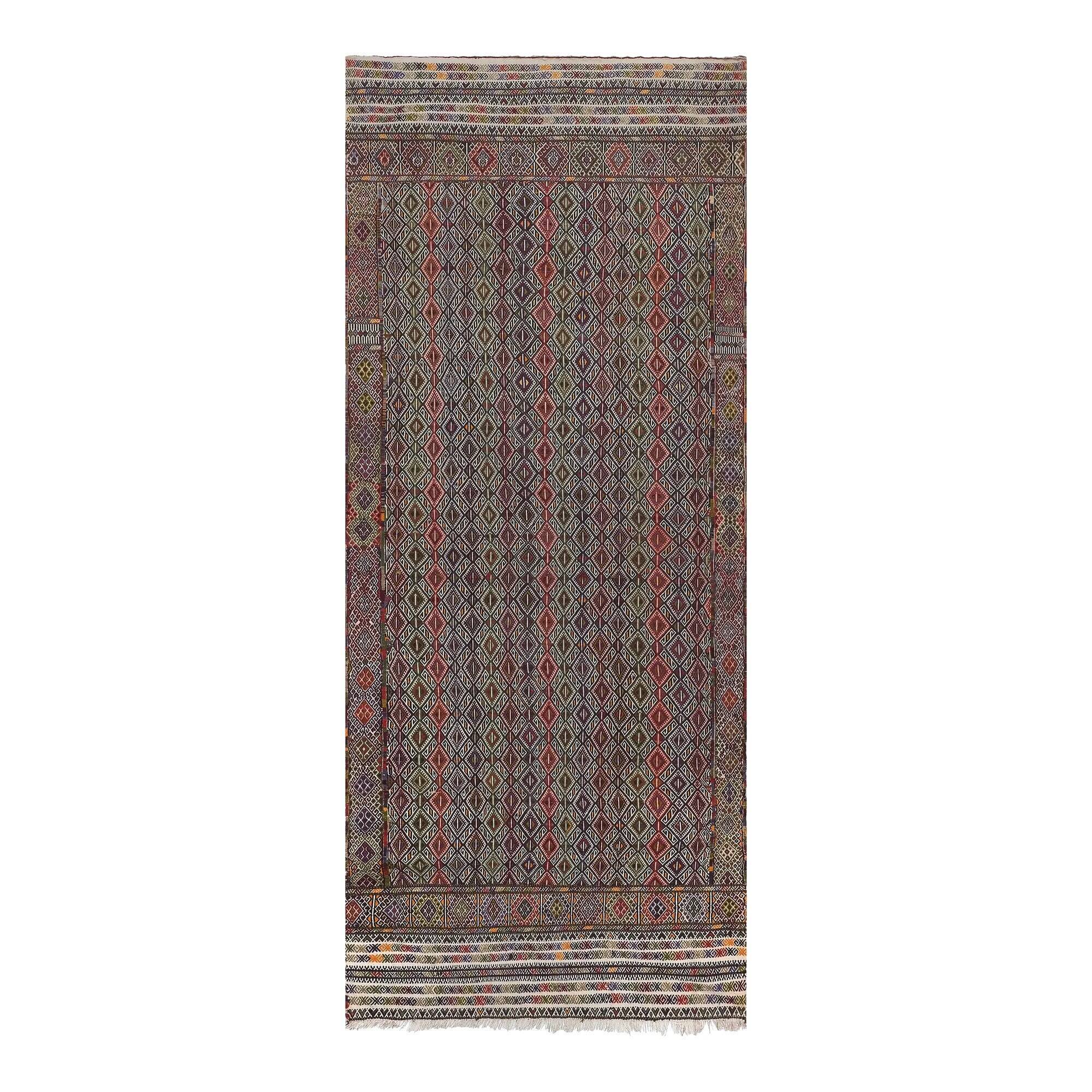 Vintage Turkish kilim, handwoven, 141x356 cm.
