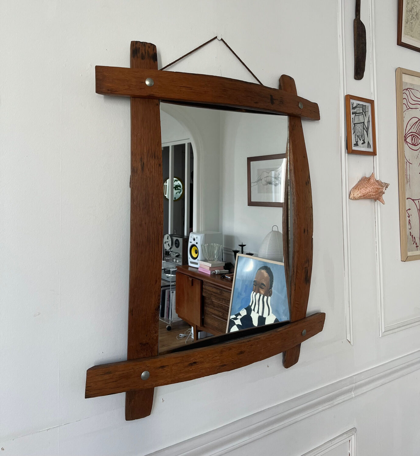 Brutalist wooden mirror 73cm x 86cm