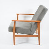 Vintage polish armchair, restored, 1960s, grey fabric, teak