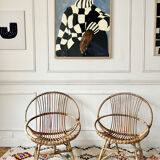 Pair of vintage rattan armchairs