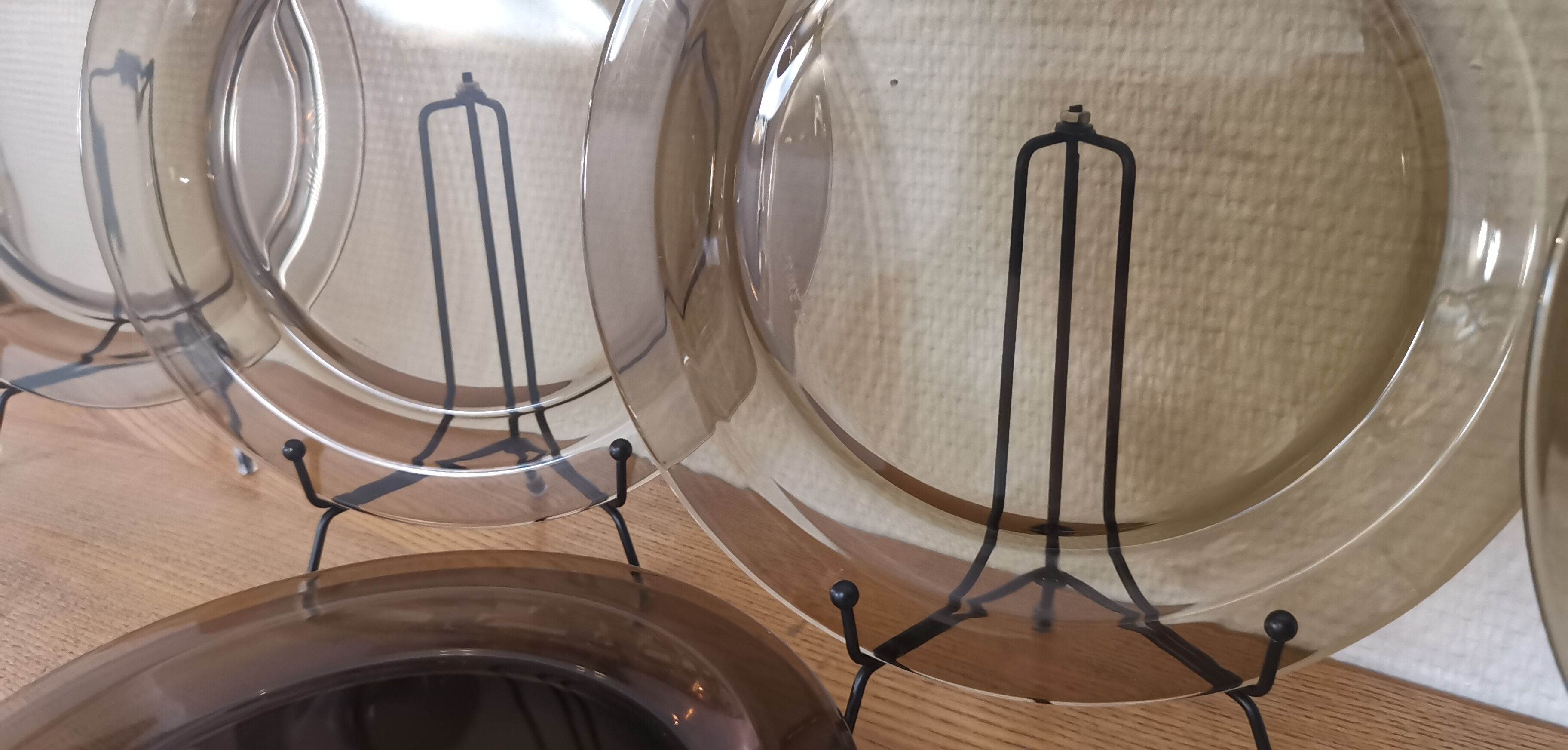 Set of 6 flat plates in smoked brown glass Vereco 70'S Vintage