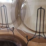 Set of 6 flat plates in smoked brown glass Vereco 70'S Vintage