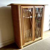 Vitrine en bois et rotin de design italien par Roberti Rattan