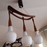 Rispal teak and opaline chandelier from the 50s