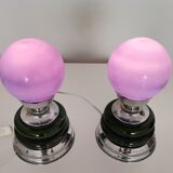 Pair mid century Portuguese ceramic and glass table lamps