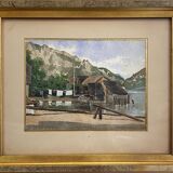 Paire d'aquarelles, Autriche Furberg et Unterach avec cadre vers 1950
