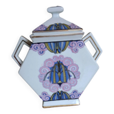 Rarissime sucrier Art Déco en porcelaine à motif fontaine stylisée – H