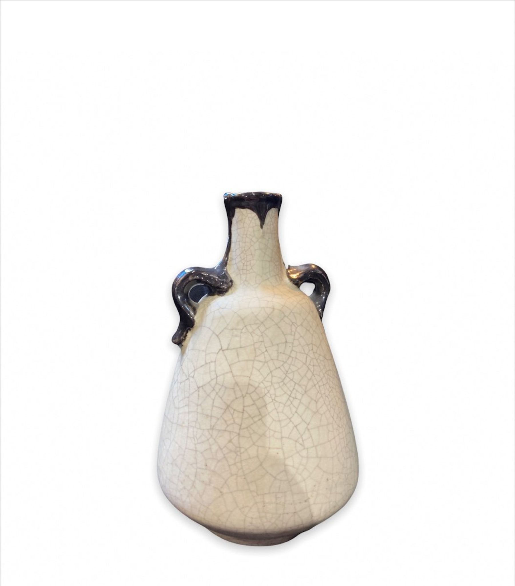 Vase pansu en céramique craquelée blanche art deco circa 1930