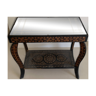 Guéridon vintage 1970 artisanat fait main miroir oriental - 60 x 30 cm