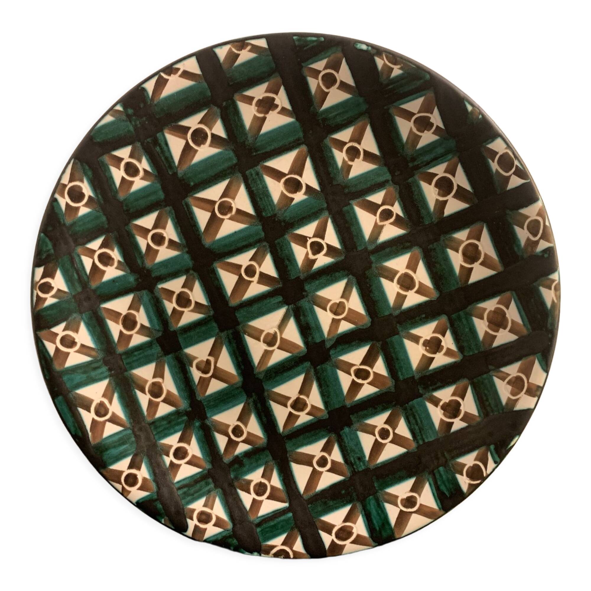 Flat glazed ceramic plate by Robert Picault, Vallauris 1960