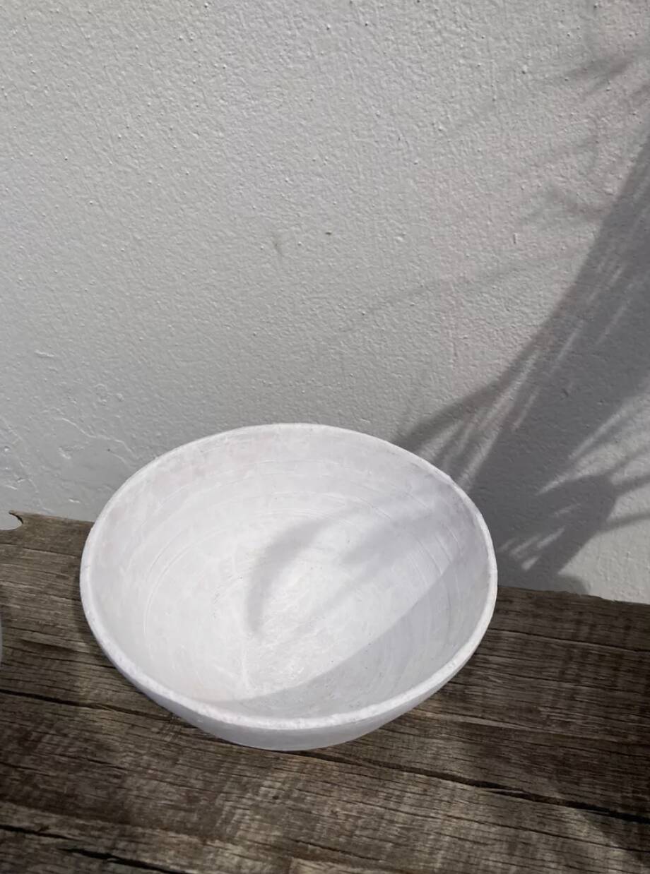Duo of white ceramic pottery bowls wabi sabi