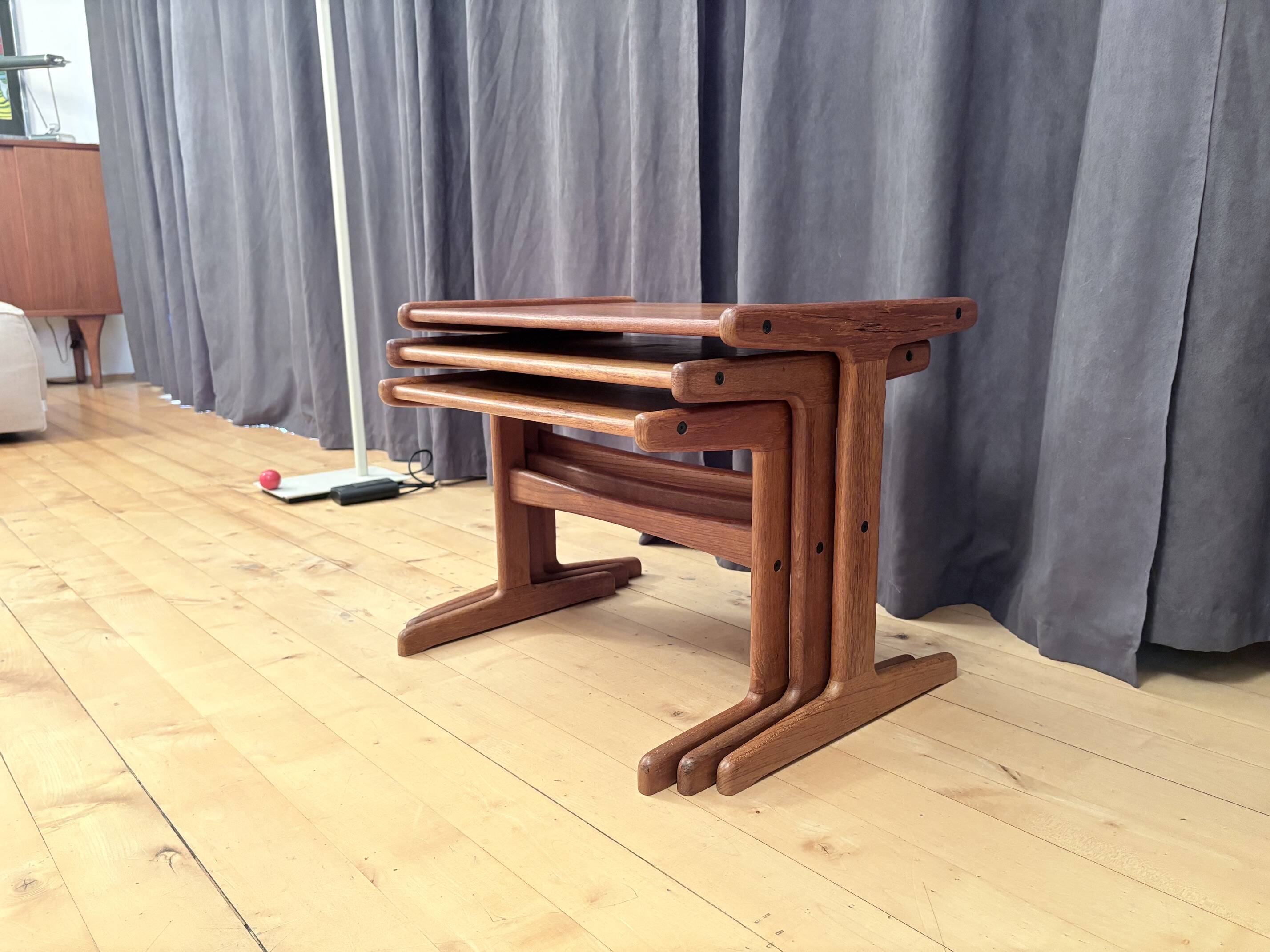 Set of three teak tables, Denmark, 1960s